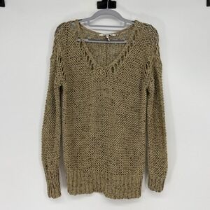 Skaist Taylor Womens Tan Gold Metallic Open Knit Cotton Sweater Size M Coastal